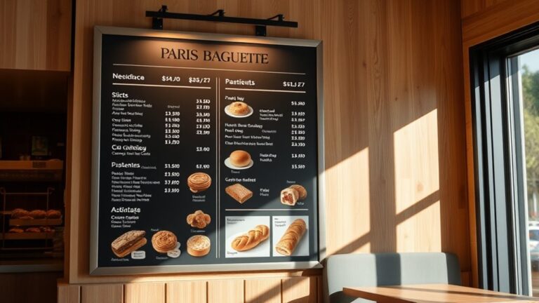 bakery menu with prices